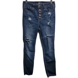 Hollister Distressed Raw Hem High Rise Jeggings Jeans Button Fly Size 3R 26W 26L